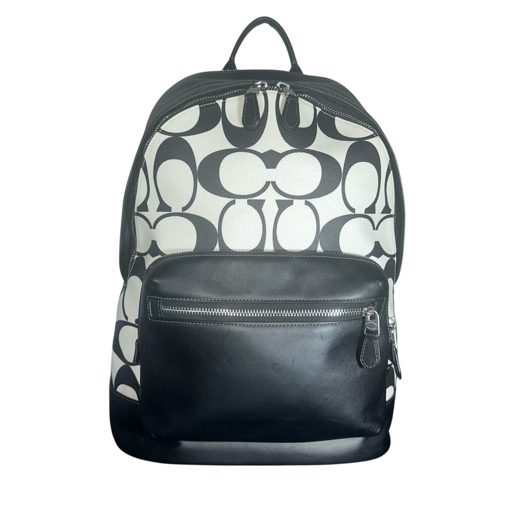 Coach West Backpack CO920 Black Chalk Signature Canvas Leather - Picture 2 of 16